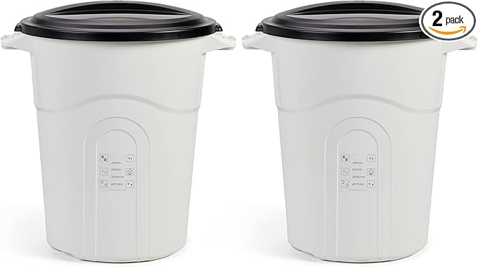 United Solutions Large Pet Food Storage Container with Snap-Tight Lid, 20 Gallon Capacity, Great for Dog Food, Livestock Feed, Bird Seed and More, (Pack of 2), White Base and Black Lid