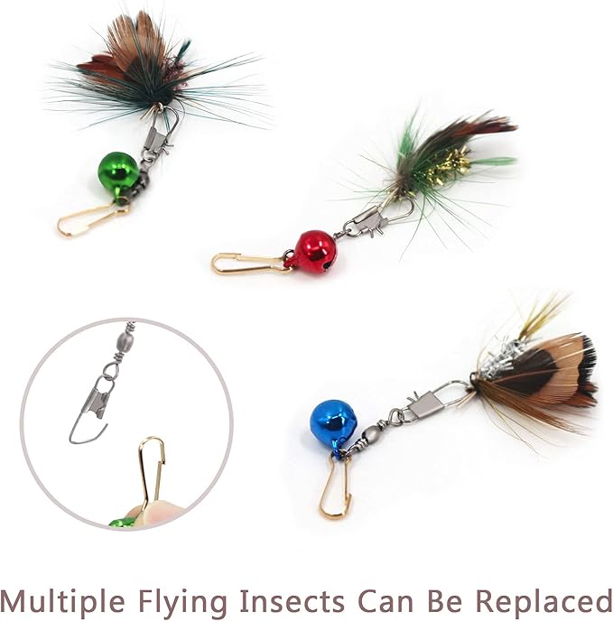 SONGWAY Cat Teaser Wand Toy - 10 Pieces Insect Cat Toy Set, Retractable Cat Wand Toy, Cat Teaser Wand Refills with Bell, Cat Feather Toys, Interactive Cat Toys for Indoor Cats