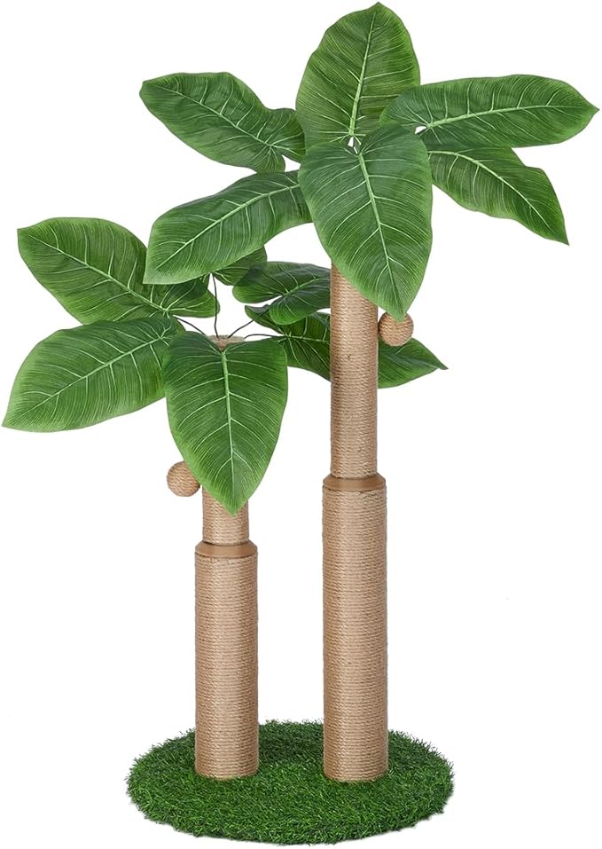 29.7inch Cat Scratching Post,Cat Scratcher Cat Tree with 2 Sisal Scratching Poles & 2 Interactive Dangling Balls,Cats Scratching Posts for Indoor Kitten & Adult Cats (2 Posts Banana Tree)