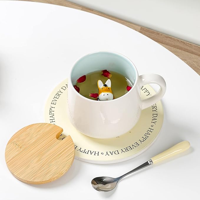 BigNoseDeer Cute Ceramic Donkey Coffee Mug Funny Mug with 3D Animal Inside Kawaii Tea Cup with Spoon and Lid Cool Stuff Christmas Gifts Birthday Mother's Day Cute Gifts for Women Kids 12oz（Donkey）