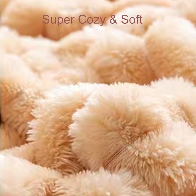 Fleece Fuzzy Throw Blanket, 3D Fleece Ribbed Jacquard Blanket, Cozy Soft Warmer Comfort Lightweight for All Season, Aesthetic Room Decor for Couch Sofa Bed, Gifts for Christmas, Birthdays, Camel