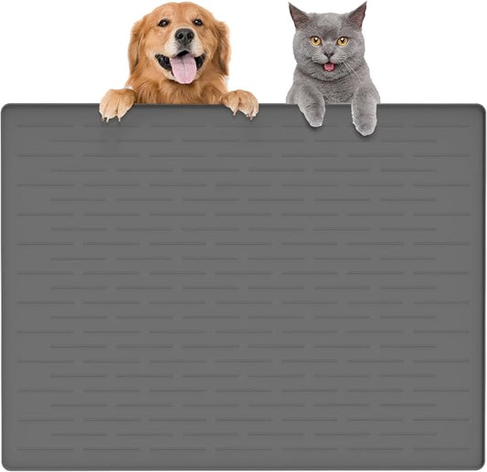 Large Dog Food Mat, Silicone Dog and Cat Mat for Food and Water Bowls, Waterproof Pet Feeding Mat for Contain Spills Protects Floors, Multiple Colors & Sizes for Pets (32"x24", Dark Gray)
