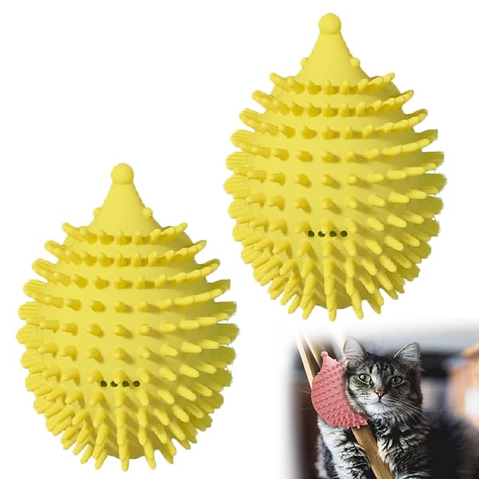 Cat and Dog Grooming Brush Wall Mount, Yellow (4.5in x 3.3in x 2.9in, 1 Count, Self Cleaning, Corner-fitting, Promotes Grooming and Entertainment)