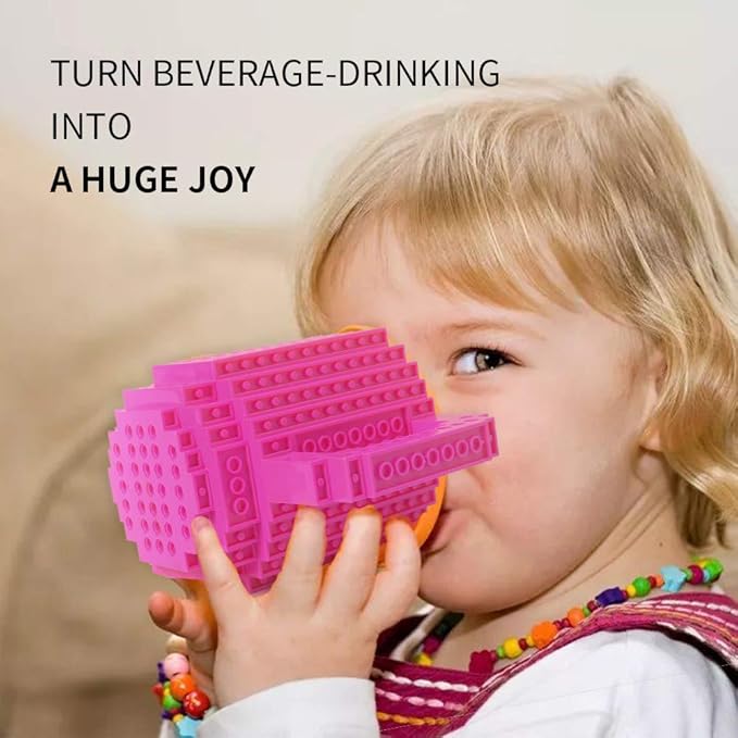 Build-on Brick Coffee Mug, Funny DIY Novelty Cup with Building Blocks Creative for Kids Men Women Xmas Birthday (Rose)