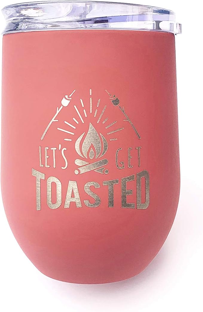 Campfire Metal Wine Tumbler / 12 Ounce Let’s Get Toasted Camping Cup/Funny Portable Bonfire Gift