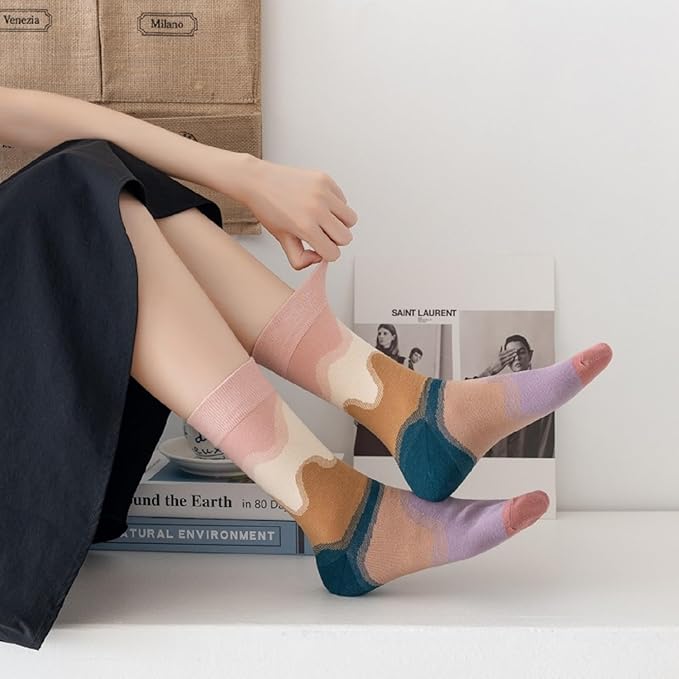 Benefeet Sox Cute Crew Socks for Women Girls Novelty Funny Patterned Socks Colorful Kawaii Cotton Casual Calf Sock 5 Pairs