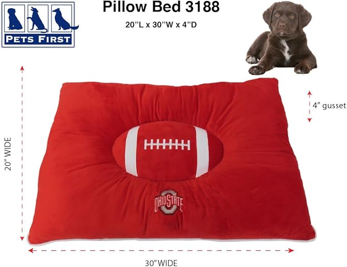Pets First NCAA PET BED- Ohio State Buckeyes Soft & Cozy Plush Pillow Bed. - Sports Dog Bed. Cuddle, Warm Collegiate Mattress Bed for Cats & Dogs