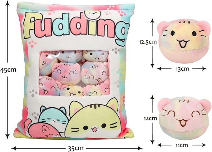 Cat Plush Pillow, Cute Plushies with Kitten Doll, Removable Stuffed Animals Throw Pillow, Kawaii Plushies Cat Toy for Kids, Gift for Girls Boys Birthday (Colorful Kittens)