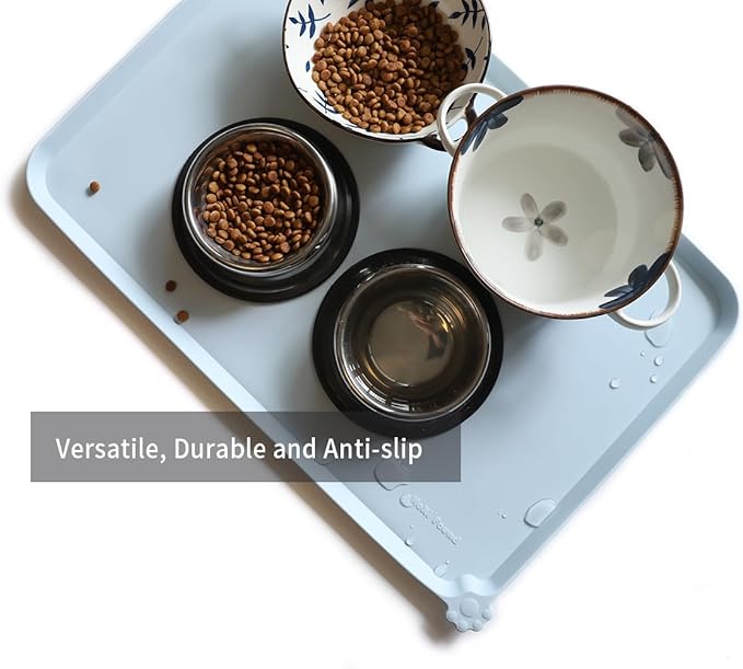 Hoki Found Large Silicone Pet Food Mats Tray - Non Slip Pet Dog Cat Bowl Mats Placemat - Dog Pet Cat Feeding Mat - Waterproof Dog Cat Food Mats -Pet Water Mats for Floors - Frost