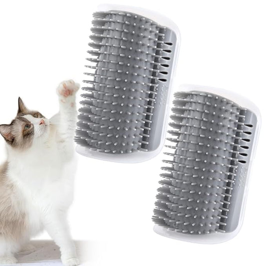 2Packs Cat Self Groomer, Cat Wall Corner Scratcher with Catnip, Soft Cat Brushes, Self Grooming Cats Brush Wall Corner Massager Combs for Long Short Fur Kitten Indoor Cats （Grey）