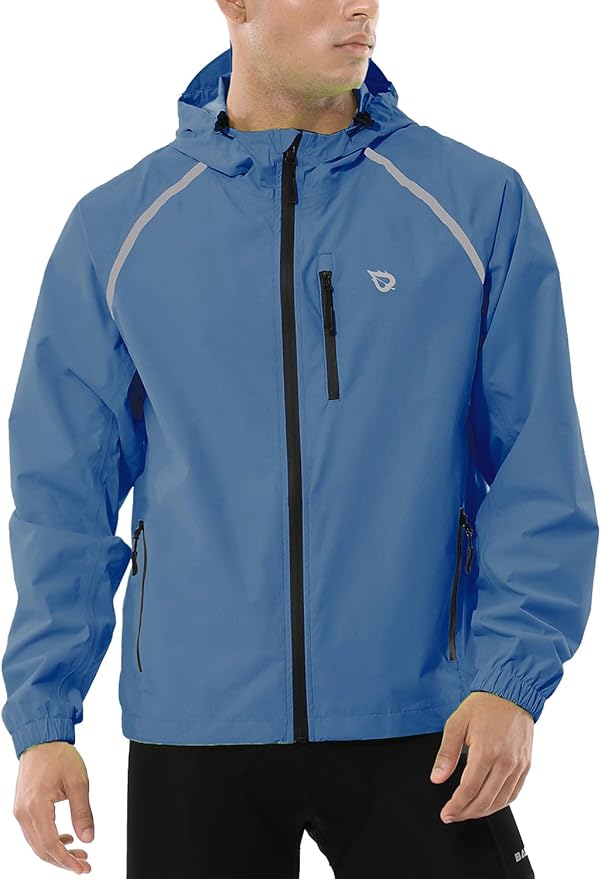 baleaf Men's Rain Jacket Waterproof Windbreaker Running Cycling Golf Hiking Gear Hood Lightweight Reflective Packable