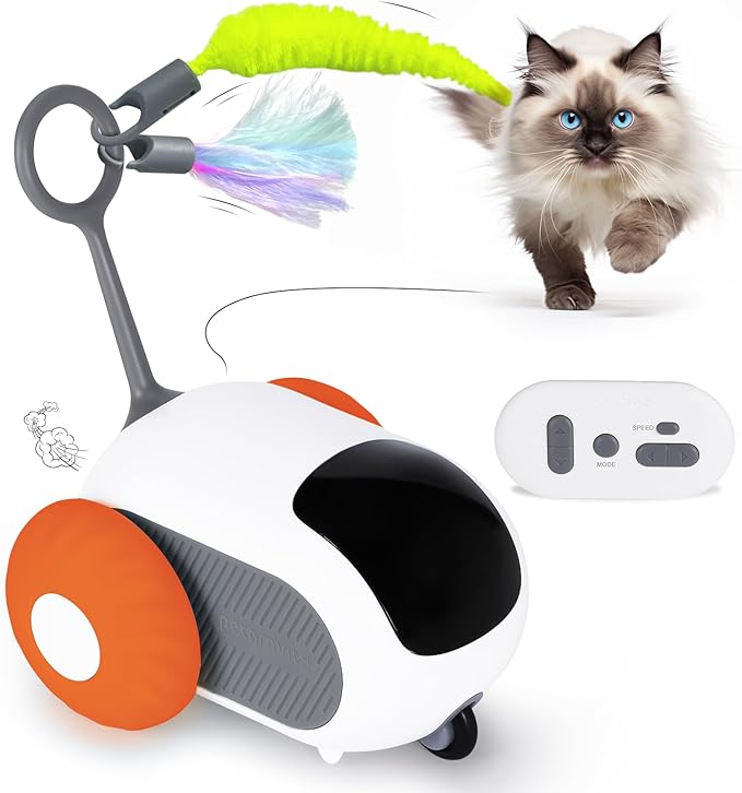 Cat Toys for Indoor Cats, Smart Interactive Cat Toy with Two-Speed Adjustment, Remote Control USB Rechargeable Automatic Cat Exercise Toys for Bored Indoor Adult Cats Kittens (Orange)