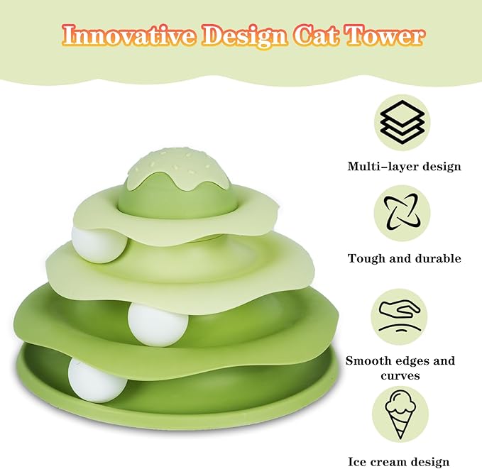 Cat Ball Track Toy,Interactive Cat Toy,Engaging Fun for Indoor Cats, Multi-Layer Design, Ice Cream Structure,Detachable and Easy to Clean (Blue)