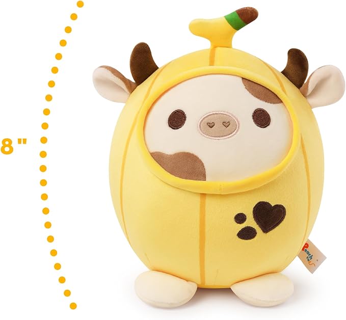 PEACH CAT Cute Banana Cow Plush Pillow Banana Cow Stuffed Animal Cow plushie with Banana Outerwear for Kids Yellow 8"