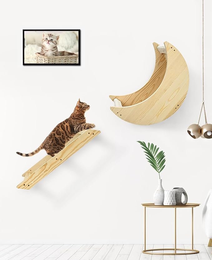 Cat Wall Shelves, Cat Shelves for Wall with Step, Wall Mounted Cat Furniture, Cat Wall Furniture for Climbing, Sleeping and Playing, Cat Wall Steps for Indoor Cats or Kitty