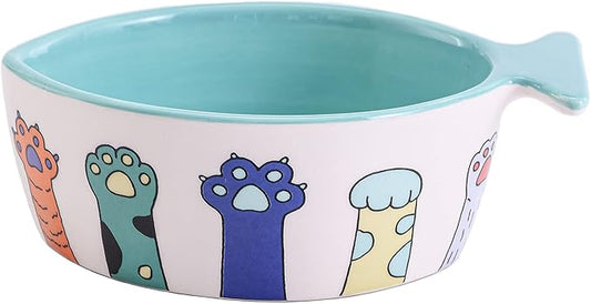 Bico Colorful Kitten Paw Fish Shaped Ceramic Cat Bowl, for Cat and Kitten, Dishwasher Safe