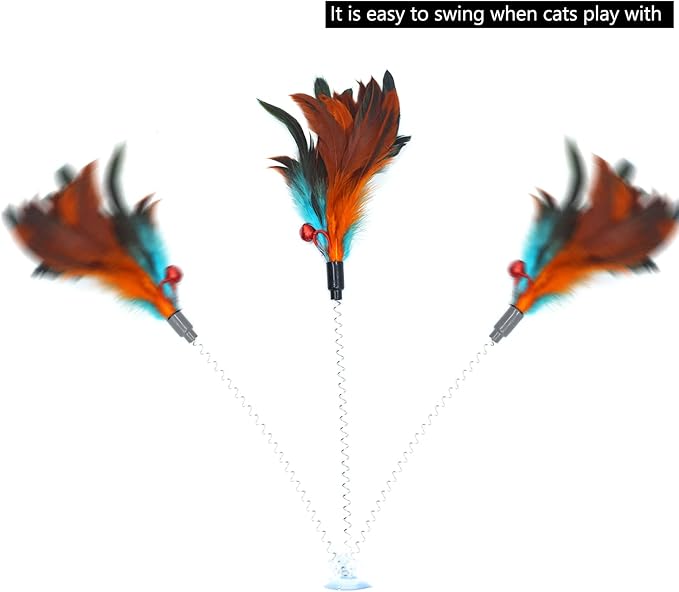 IUHKBH Cat Feather Wands, 6 PCS Spring Cat Wands with Bell Sucker Interactive Cat Teaser Wands for Cat and Kitten