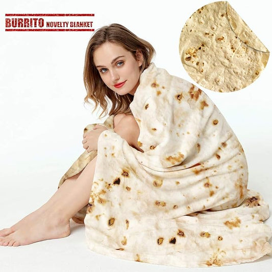 Burrito Tortilla Throw Blanket, 2.0 Double Sided Burritos Taco Tortilla Wrap Blankets for Adults Kids, Giant Funny Realistic Food Blankets, Soft Flannel Round Throw Blanket