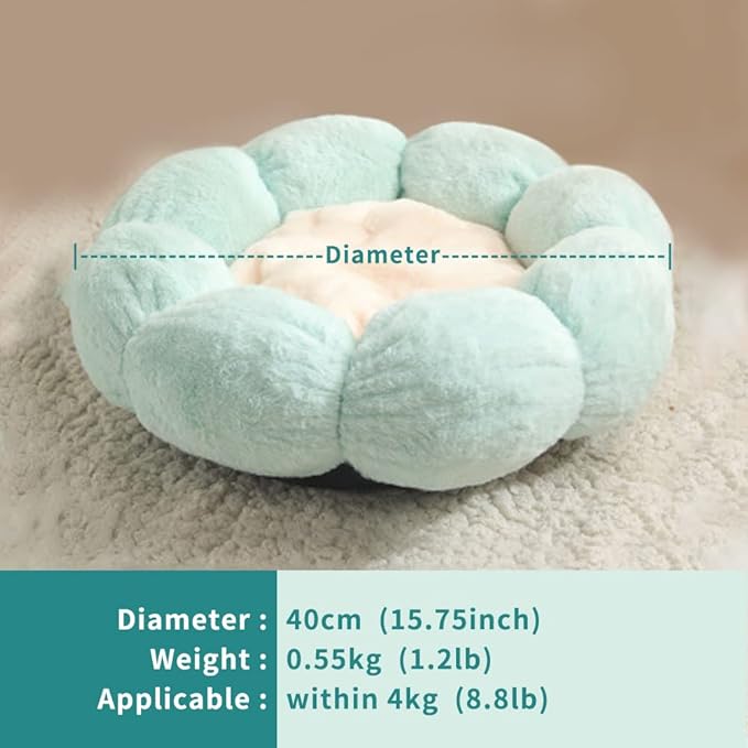 Soft Plush 21" Cute and Cozy Flower Dog Cat Bed with Non-Slip Bottom Luxury Orthopedic Cushion Beds for Indoor Kitty or Puppy, Warmth and Machine Washable (Small, Green)