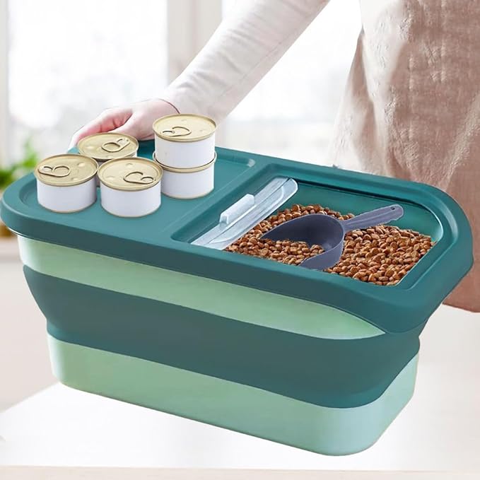 10-13 Lbs CAT And Dog Food Storage Container, Collapsible Dog Food Container with Sliding Lid, Scoop and Silicone Dog Bowl, Pet Food Storage Containers Dry Food for Dog, Cats and Other Pets