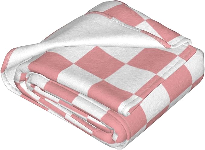 Rosy White Checkerboard Throw Blanket Soft Cozy Plush Warm Fleece Blanket for Sofa Couch Bed 80"X60"