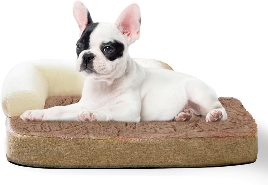 Small Medium Dog Bed, Washable Dog Bed with Removable Cover and Nonskid Bottom, Fuzzy Warm Dog Bed Indoor with Neck Pillow for Dog Cat Sleeping, 30x20 Inches