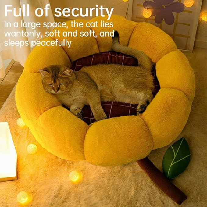 Cat Nest Flower Shape Cat Sofa Bed Cute and Comfortable Pet Cat House Thickened Non-Slip Soft Pet Bed Suitable for Small Cats and Dogs (L,Gray)