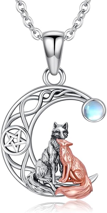 Black Cat/Dragon/Fox/Wolf Necklace 925 Sterling Silver Celtic Moon Pentagram Pendant Gothic Jewelry Goth Halloween Gifts for Women
