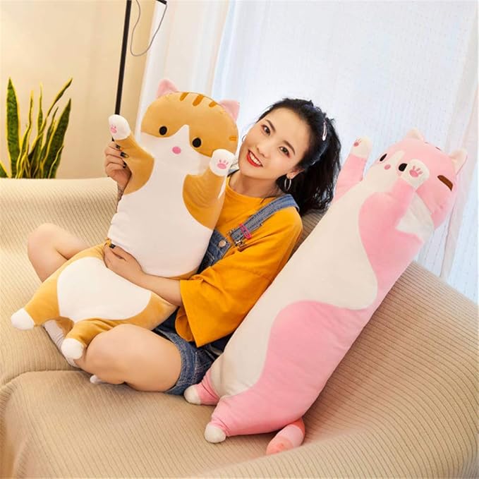 shangman Lovely Plush Cat Doll Cute Cartoon Soft Stuffed Kitten Pillow Long Throw Sleeping Pillow Doll Toy Gift for Kids Girlfriend Multiple Size (Pink,130cm/51.1in)