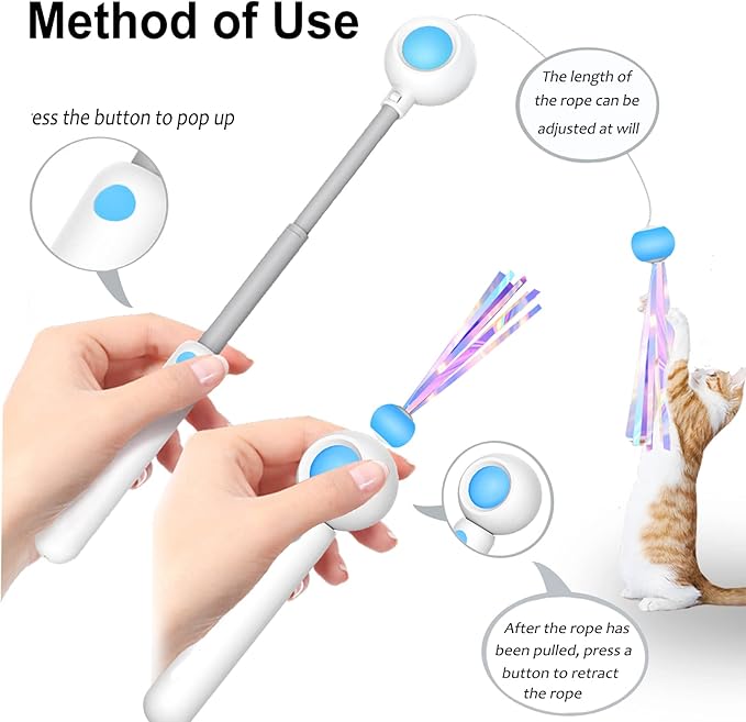 Cat Toys for Kitten,Interactive Cat Wand Exercise,Retractable Teaser,2 Pcs Refills Assortments Bored Cat Chase Fishing Pole,Funny Gifts