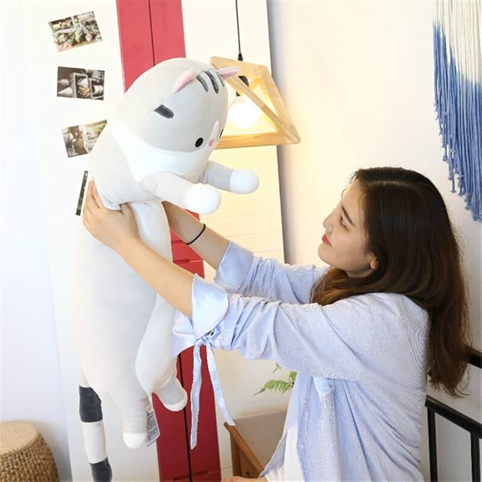 shangman Lovely Plush Cat Doll Cute Cartoon Soft Stuffed Kitten Pillow Long Throw Sleeping Pillow Doll Toy Gift for Kids Girlfriend Multiple Size (Grey,110cm/43.3in)