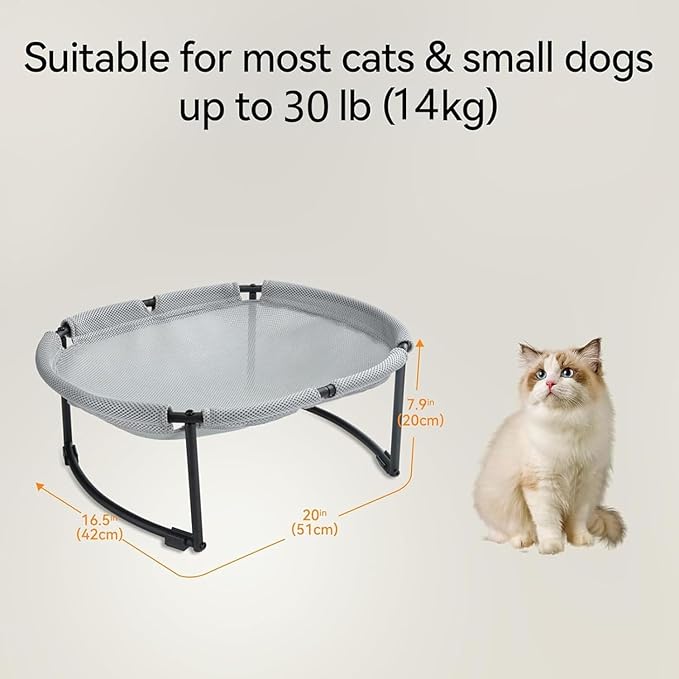 Cat Bed, Breathable Cat Hammock, Free-Standing Elevated Cat Bed for Indoors and Outdoors, Easy Assembly Cat Hammock Bed with Removable Washable Mesh for Cats up to 30 lbs, 20 in x 16.5 in x 8 in