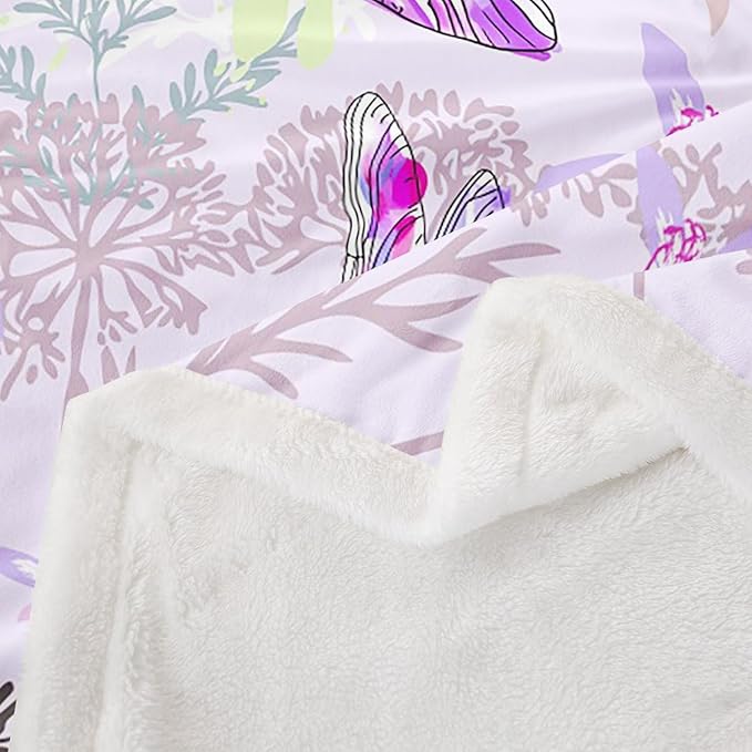 Feelyou Dragonfly Sherpa Blanket Throw 50x60 Inches Botanical Floral Fleece Throw Blanket for Kids Girls Teens Women Bedroom Decor Nature Animals Branches for Sofa Bed Couch Purple