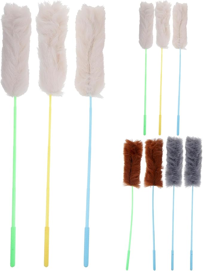 POPETPOP 10 Pcs Plush Cat Teaser Toys, String Cat Plush Wand for Cat Training, Cat Interactive Toys, Cat Playing Toy for Kitten Funny Exercise