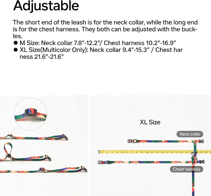 pidan Cat Harness and Leash Set, XL Size for Large Cats, Escape Proof - Adjustable Kitten Harness for Large Small Cats, Lightweight Soft Walking Travel Petsafe Harness (Multicolor-XL Size)