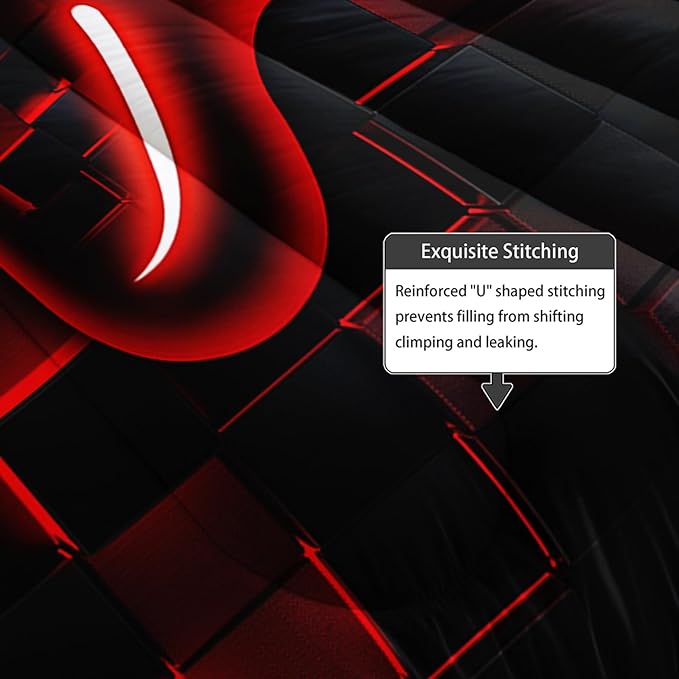 Axolotl Gamepad Comforter Set Twin Size,Red Grid Print Bedding Set,Boys Gaming Console Comforter Set,Video Gaming Controller Bedding Set for Teens Men Adults,1 Quilt 2 Pillowcases,Red Black