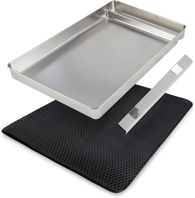 Bundle Set: Stainless Steel Litter Tray for All Petsafe Self Cleaning Litter Boxes - Odor Control Litter Pan, Non Stick, Easy to Clean, Cat Litter Mat Trapping for Litter Box Included