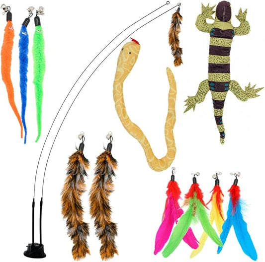Cat Toy Set Cat Toy Bundle Snake Lizard Catnip Cat Nip Chew Toy Cat Self Play Toys For Cats To Play Alone Cat Wand Attachment Toys Interactive Cat Toys Suction Cup Cat Toy Feather Wand Suction Cup