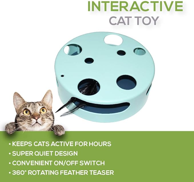 Interactive Cat Toy, Electric Smart Random Spinning Rotating Feather Cat Toys. Automatic Teaser Exercise Kitten Play Toy for Pets/Cats/Kittens Entertainment. Develops Natural Prey Instincts with Fun
