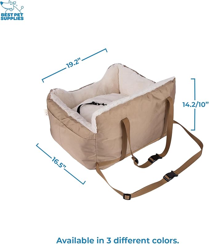 Best Pet Supplies Dog Pet Booster Seat for Car, Truck, and SUV Travel with Soft Plush Cushion with Tall Pillow and Walls, Comfortable Bedding with Secure Straps - Brown