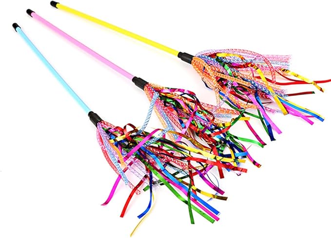 IUHKBH Cat Wand Toys, 3 PCS Interactive Cat Feather Wands Cat Teaser Toys with with Sound Paper Tassels and Soft Line Tube for Cat and Kitten
