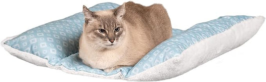 Furhaven Cat Bed for Indoor Cats, Washable w/ Removable Bolsters, For Pets Up to 18 lbs - Plush & Diamond Print Cuddle Loaf Mat - Aqua, Large