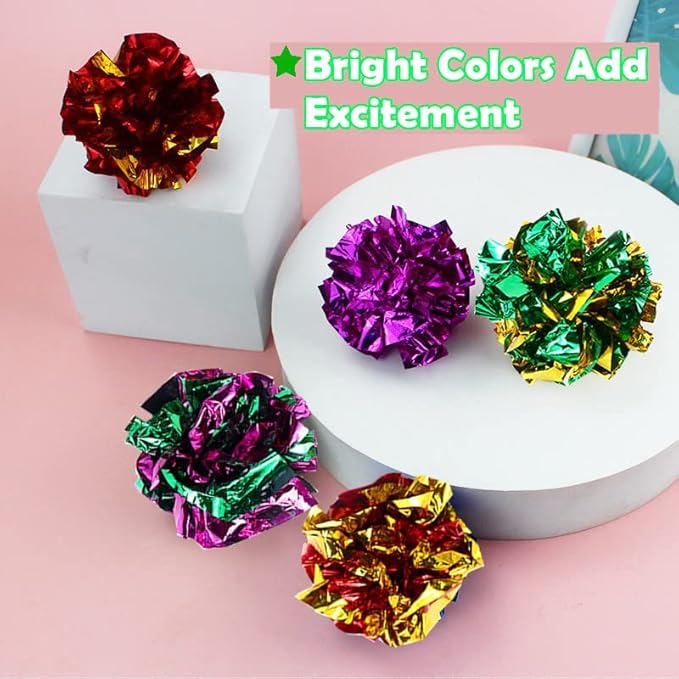 Mylar Crinkle Balls Cat Toys Interactive Crinkle Cat Toy Balls Independent Pet Kitten Cat Toys for Fat Cats Kittens Exercise, Soft and 2 Inch (24 Pack)