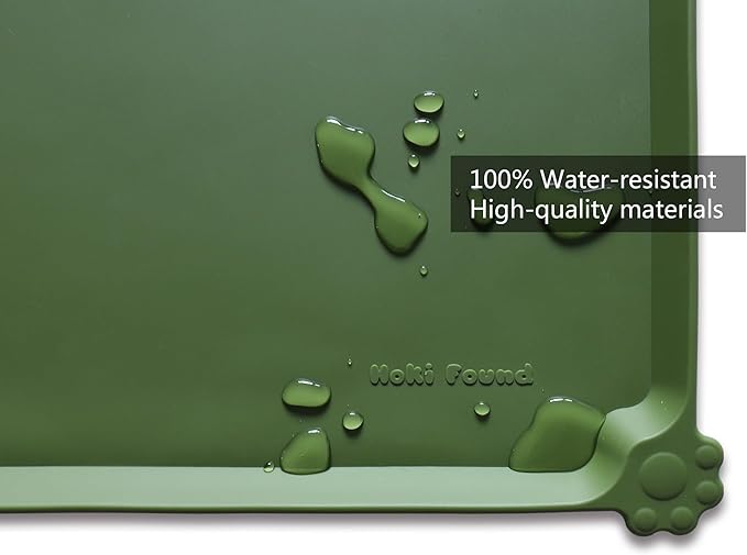 Hoki Found L Silicone Pet Food Mats Tray - Non Slip Pet Dog Cat Bowl Mats Placemat - Dog Pet Cat Feeding Mat - Waterproof Dog Cat Food Mats -Pet Water Mats for Carpet -Dark Olive