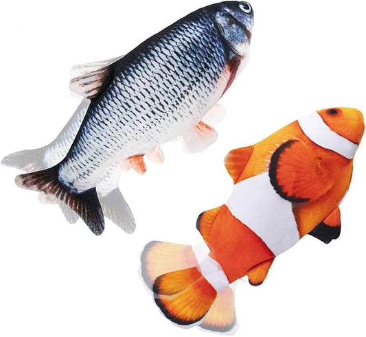 Interactive Cat Toys Flopping Fish with Catnip, Moving Cat Toys for Indoor Cats 2Pack, 11" Electric Automatic Cat Kicker Exercise Toy, Wiggle SilverVine Floppy Fish for Small Dogs, Kitten