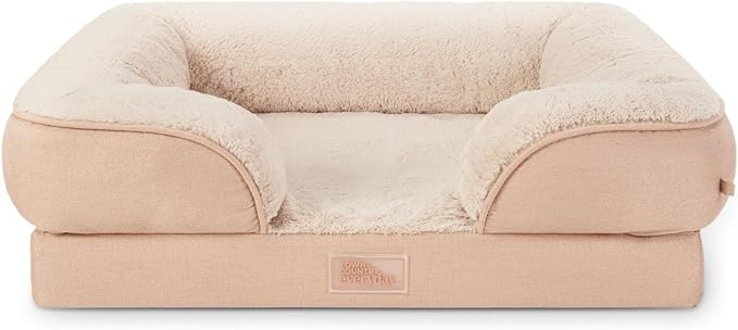 TOWN & COUNTRY EVERYDAY CuddleTown Comfy Solid Bolster Sofa Pet Bed, Supportive & Calming Egg Crate Foam, Water Repellent, Non-Slip Bottom, Machine Washable Cover, Warm Taupe, Large 35"x25"x8"