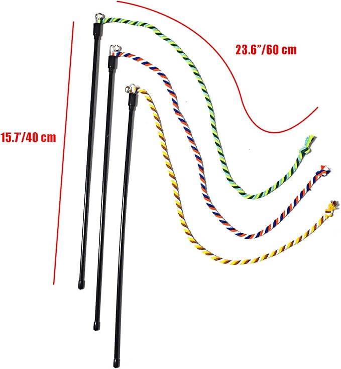 IUHKBH Cat Wands, 3 PCS Colorful Rope Cat Toys Interactive Cat Teaser Wands with Bell for All Breed Sizes