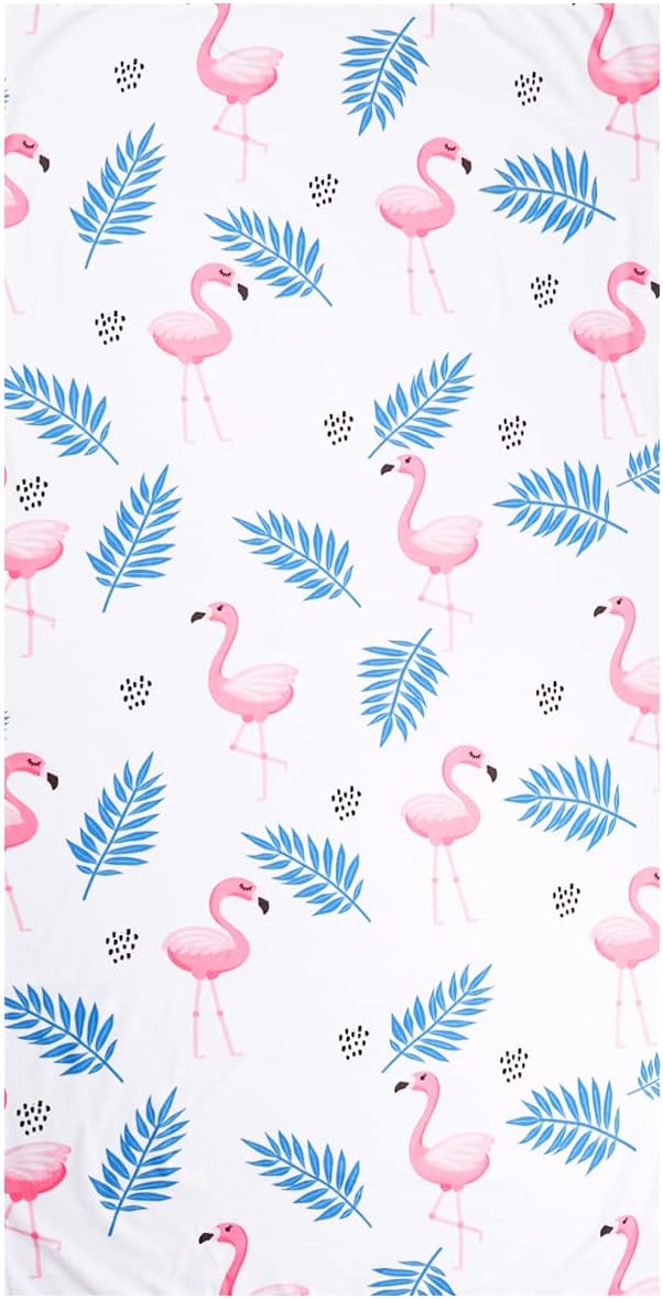 LIVILAN Flamingo Beach Towel, 30" x 60" Oversized, Lightweight Microfiber, Quick Dry, Sand Free, Perfect for Pool, Swim, Bath, Cute White Chalk Paint Design, Ideal Flamingo Gifts