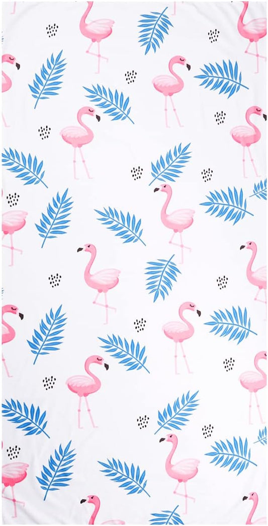 LIVILAN Flamingo Beach Towel, 30" x 60" Oversized, Lightweight Microfiber, Quick Dry, Sand Free, Perfect for Pool, Swim, Bath, Cute White Chalk Paint Design, Ideal Flamingo Gifts