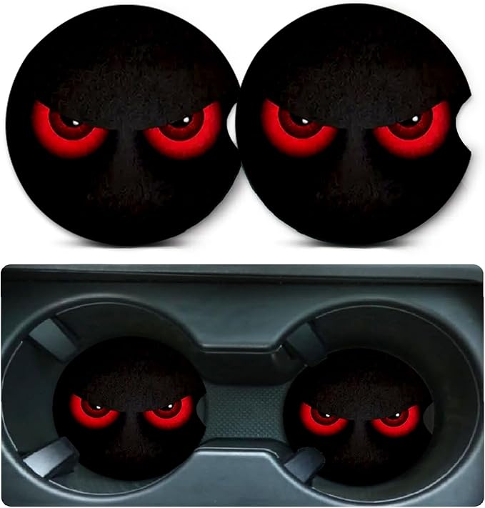 Car Coasters for Cup Holders,2 Pack Red Eye Design Car Coasters,2.75" Universal Size Anti Slip Rubber Mat,Automotive Cup Holder Decal Decor Accessories,Red Eye Gifts for Women,Men,Mom